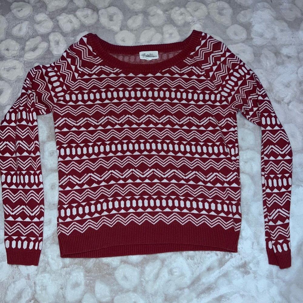 Forever 21 Burgundy and White Geometric Sweater